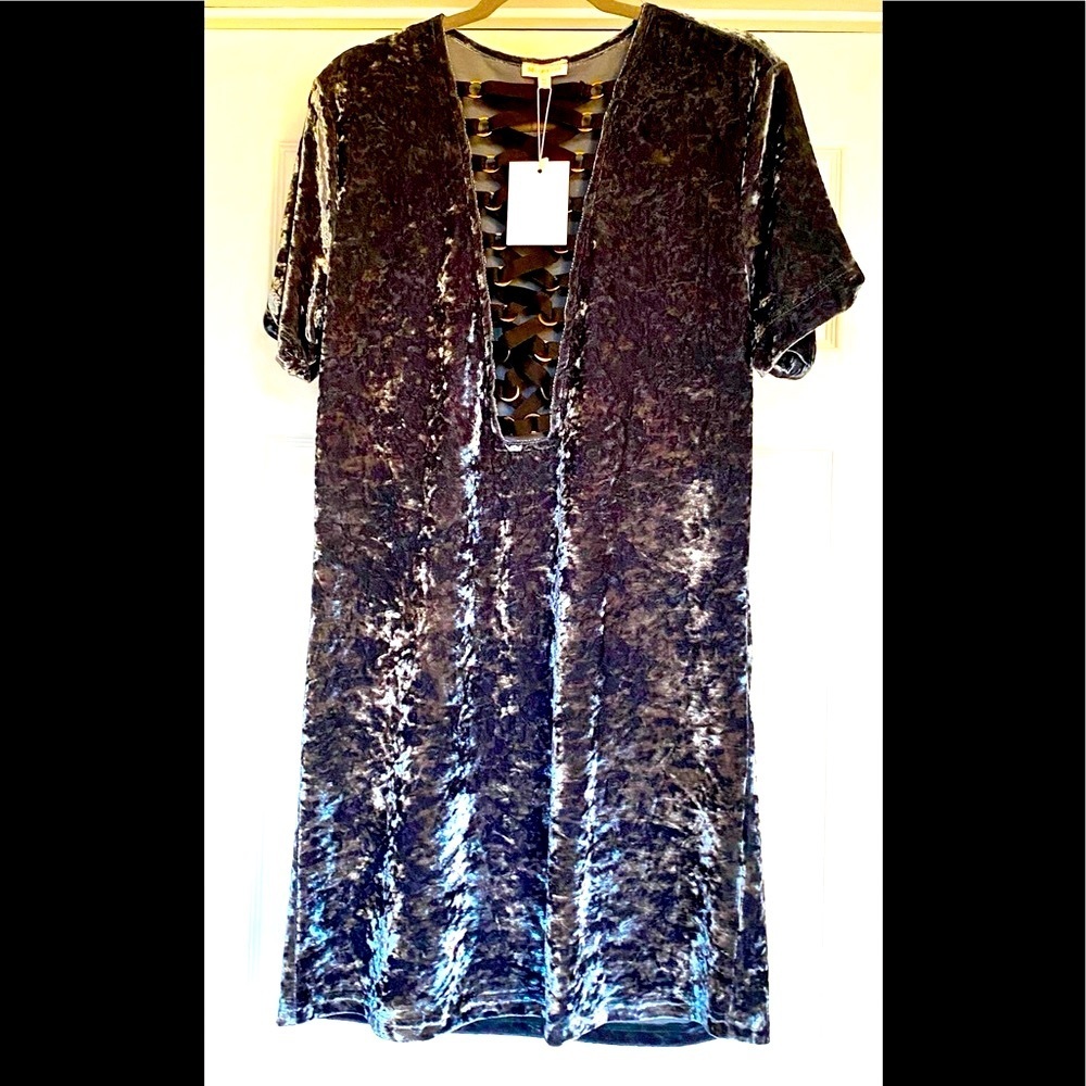 NWT Solaris Style Gray Velvet Short Sleeve Mini Dress